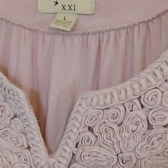 Dusty Pink L Top Textured Lace Collar Elastic Hem Short Puff Sleeves - Picture 6 of 6